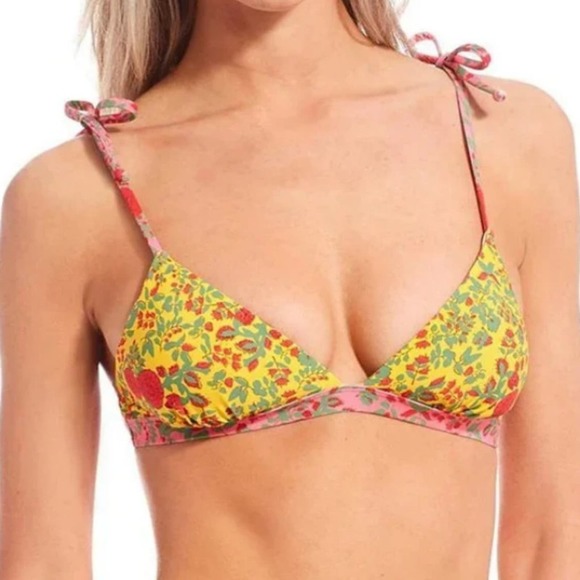 Roberta Roller Rabbit Rhody Mixed Floral Tie Shoulder Bralette Bikini Top Medium - Picture 1 of 8